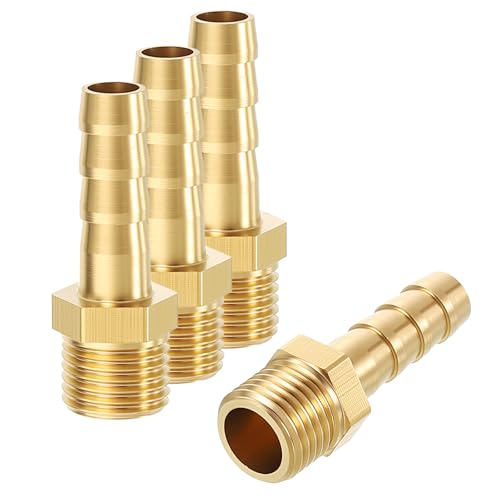 Rebower 4Pcs Brass Hose Barb to Male Adapter 6mm Barb x M14x1.5 Male