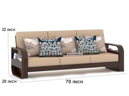 Image of Sheesham Wood 5 Seater Sofa Set with 40 Density Cushion for Living Room Home Office Solid Wood Sofa Set Furniture Wooden Five Seater Sofa Set (Walnut,Cream)