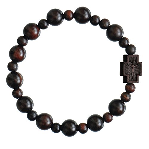 Sine Cera Dark Jujube Wood 1 Decade Catholic Rosary Bracelet, Smooth 10mm Beads