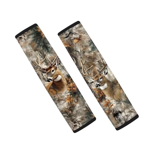 SEANATIVE 2 Pack Seat Belt Cover Pad, Deer Camo Forest Seatbelt Cushion Car Seat Strap Pads for Women Men Universal Car Seat Shoulder Pad Covers