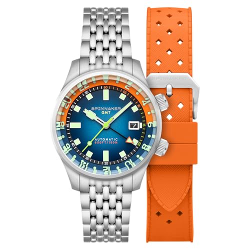 Spinnaker �����Y 42mm Bradner GMT �����r���v �\���b�h�X�e�����X�X�`�[���X�g���b�v SP-5121, �I�����W�u���[, �N���V�b�N