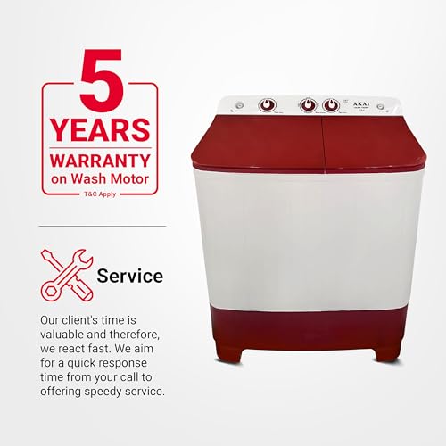 Image of Akai 7 Kg, 5 Star, Semi Automatic Top Loading Washing Machine (AKSA-70DRP) Red