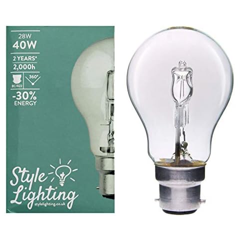 Style Lighting Pack of 10 x Halogen 28 watt = 40 watt BC B22 Energy Saving GLS Dimmable Light Bulb Warm Light Cover