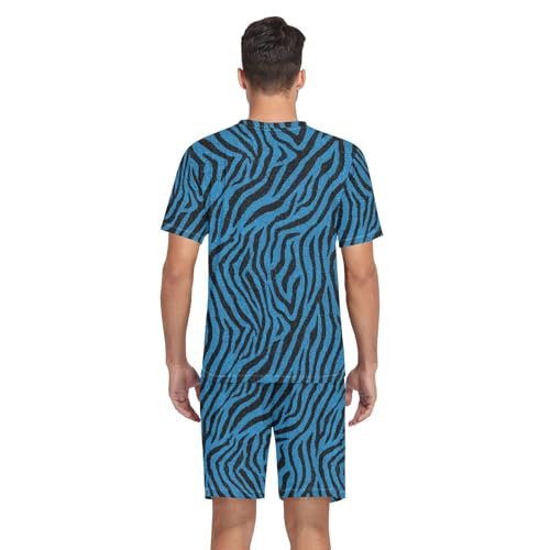 Blue Zebra Print Men’s Pajama Sets Short Sleeve Shirt and Pants with Soft Touch Fabric 5