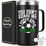 Qtencas Soccer Coach Gifts, 20oz Insulated Coffee Mug with Key Chain, Best Gift for Coaches, Birthday Christmas Gift Soccer Coach Appreciation Gifts for Men, Black
