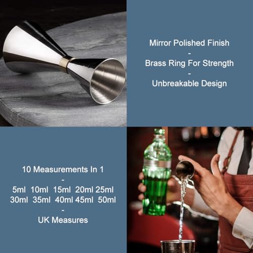 FLOW Barware Cone Spirit Measure, 10-in-1 Jigger | Shot Measure 25ml and 50ml with Inner Measurements for Cocktail, Whiskey, Alcohol Measure | Drinks Measures for Spirits - Image 4