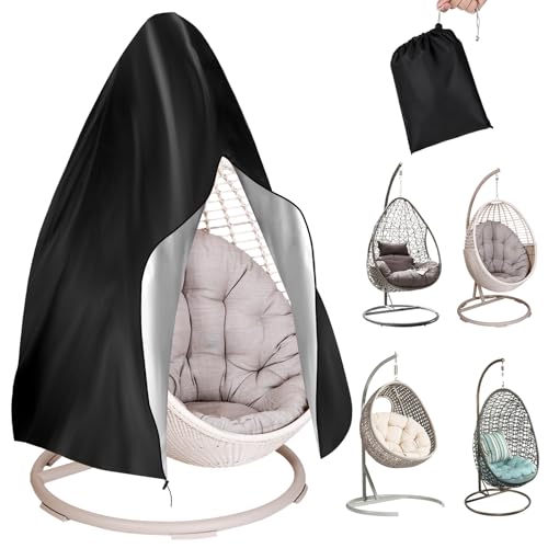 Cozary Housse de Chaise, Housse Chaise Exterieur pour Fauteuil Suspendu, 210D Oxford, Protection Contre UV/Pluie/Vent, avec Fermeture Étanche et Cordon de Serrage, Housses de Chaises,190*115cm, Noir