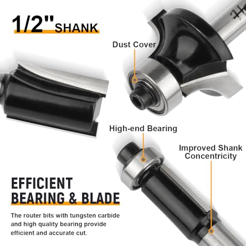 Hoteche 610143A 35Pcs 1/2 Inch Shank Router Bits Set - Professional Edge Treatment & Grooving Kit thumb #2
