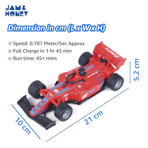 Image of Amazon Brand - Jam & Honey Formula F1 RC Racing Car for Kids | 2.4GHz Remote (100+ ft Range) | Mist Smoke Effect | LED Lights | Type-C Rechargeable | Multi-Direction Control | Red|4+ Years