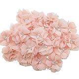 30 PCS Rhinestone Pearl Apricot Color Chiffon Flower Sewing Fabric Appliques for Clothing, Headbands Flower, Crafts, Party Decoration, Sewing Applique