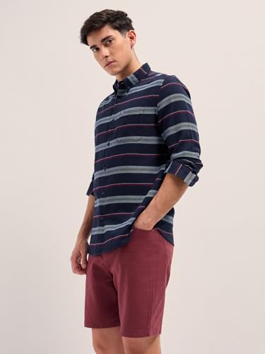 Image of THE BEAR HOUSE Men's Cotton Striped Slim Fit Casual Shirt
