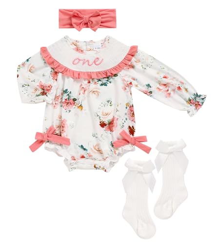 Image of GRNSHTS Baby Girl Birthday Cake Smash Outfit Toddler Girl My 1st Birthday Romper Tutu Skirt with Headband Clothes Set