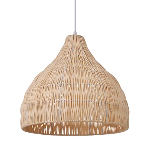 Rattan Pendant Light Fixtures, Hand-Woven Boho Ceiling Lighting, Basket Woven Dome Rattan Chandelier, Wicker Hanging Lamp Shade For Kitchen Island Cream #TOP8