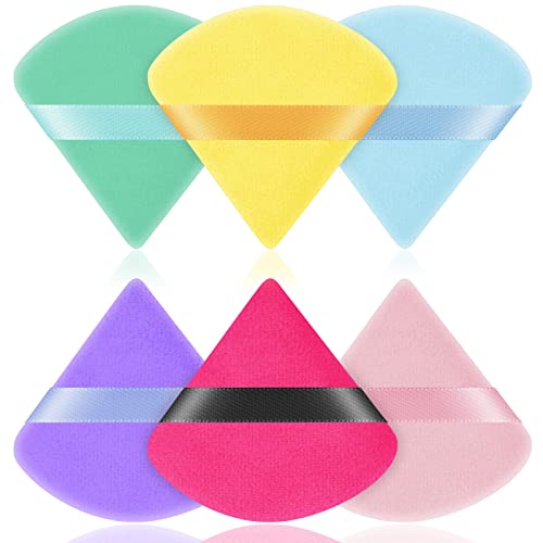 AUAUY 6 PCS Soplos de Polvo, Triángulo Polvos Puffs, Maquillaje Puff con Correa Esponja Herramientas para Maquillaje en Húmedo Seco Cojín Esponja para Polvo Suelto o Rubor de Base(Multicolor)