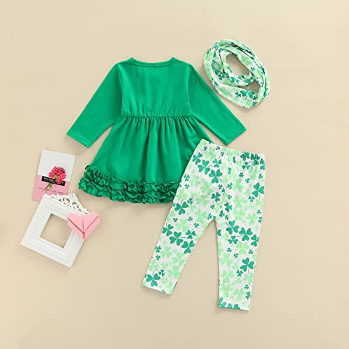 Citgeett ZYH01JMQPTHKWNDA1 St. Patrick Day'S Toddler Girls 1T 2T 3T 4T 5T Clothes Outfits Baby Girls 6 12M Tunic Dress Top +Clover Pants Scarf Set thumb #2