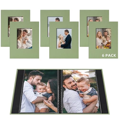 Remowith Small 4x6 Photo Album 24 Pockets Linen Cover Light Green 6 Pack