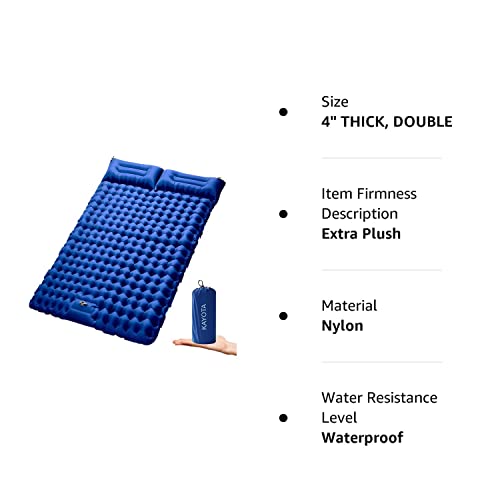 Double Sleeping Pad For Camping Inflatable 2 Person Sleeping Mat With Built-In Pump, Foot Press Ultralight Extra Thick Camping Mat With Pillow For Backpacking, Traveling, Hiking, Durable & Waterproof #TOP6