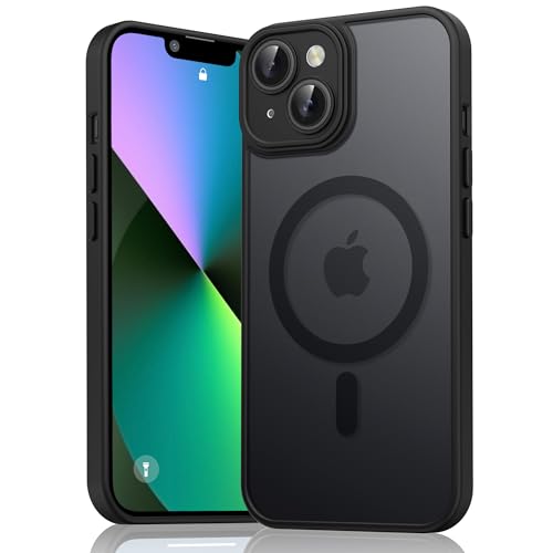 Yisica Magnétique Coque pour iPhone 13 Compatible avec MagSafe, Étui Mat Translucide Minimaliste, PC Dur Housse pour iPhone 13 (1Noir)