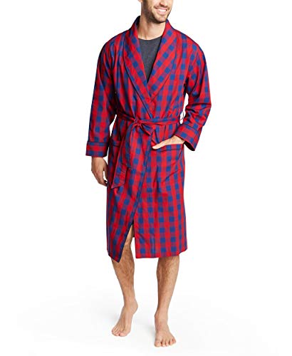 Nautica Men's Long Sleeve Lightweight 100% Cotton Shawl Collar Woven Robe, Red, Large/X-Large