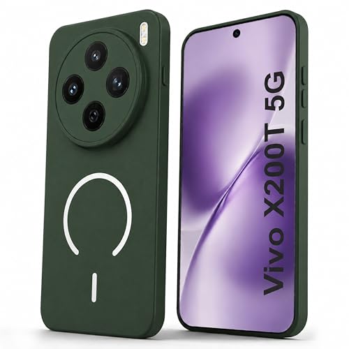 Image of SBMS Silicone Back Cover Case for Vivo X200T 5G | Soft Micro-Fibre Lining Inside | Magsafe Print On Back Side Camera Protection Bump | Shockproof Case for Vivo X200T 5G (Green)