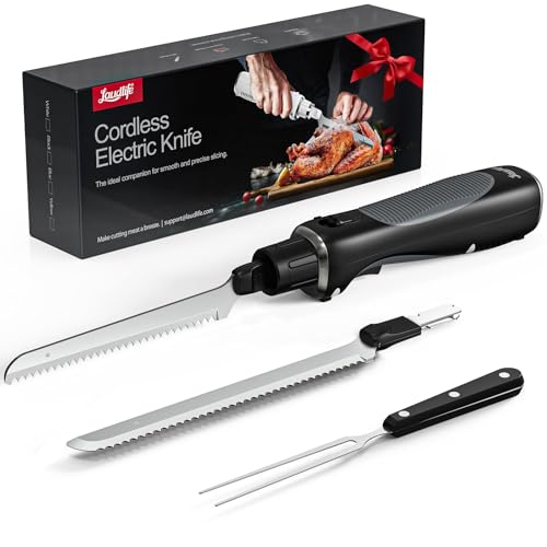 Image of New Upgrade Cordless Electric Knife,Serrated Blade Knife for Turkey, Meat Slicing, Fillet, Bread, Ergonomic Design Cutting Knifes with Comfortable Contoured Grip, USB-C Rechargeable, Easy-Slice,Black