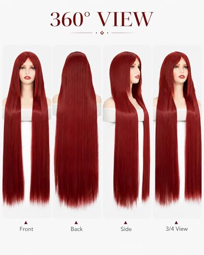 Image of Rose bud Sally Wig for Anime Costume Halloween Cosplay Party 40 Inch Long Straight Cosplay Red Wig for Women