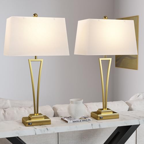 Lámpara de mesa dorada con puerto USB y pantalla blanca miniatura 6