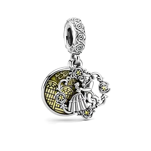 D 6 Charm La Bella e la Bestia, Argento Sterling 925, Compatibile con Bracciale Pandora