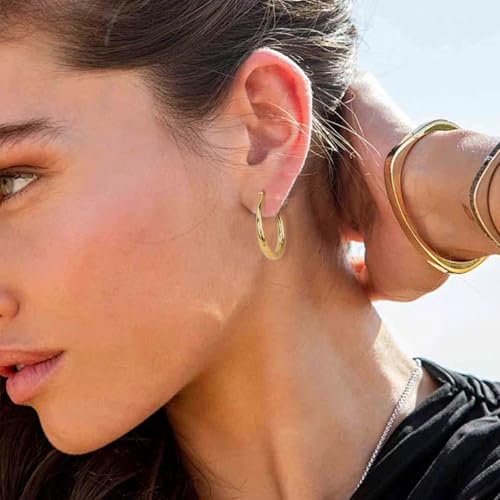 14K Gold Hoop Earrings for Women Ripple Line 14K Gold Earrings for Women Trendy Lightweight Earring Gifts for Womens3