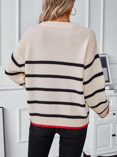 Image of Sweaters for Women 2025 Crewneck Striped Cute Color Block Fall Winter Knitted Pullover Tops