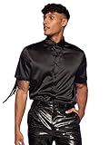 WDIRARA Men's Button Front Short Sleeve Fringe Trim Party Shirt Collar Club Tops Black M