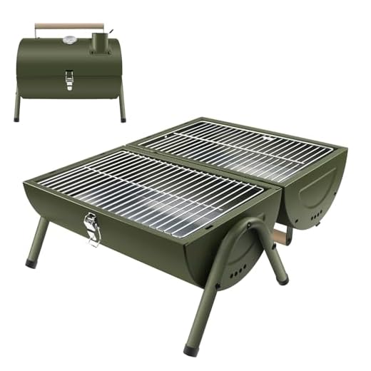 kisidus Barbecue Portable 2 en 1 avec Thermomètre BBQ à Charbon Inox Grill de Table pour Jardin Balcon Voyage Camping - Vert
