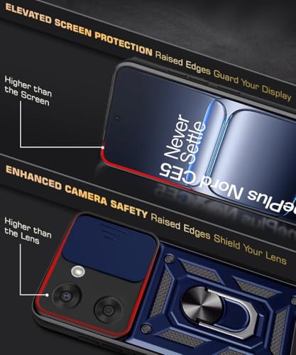 Image of WOW IMAGINE Tough Armor Bumper Mobile Back Case for 1+ OnePlus Nord CE 5 5G | Sliding Camera Shield Cover | Shock Proof 360 Protection | Hybrid PC + TPU | Ring Holder with Kickstand - Blue