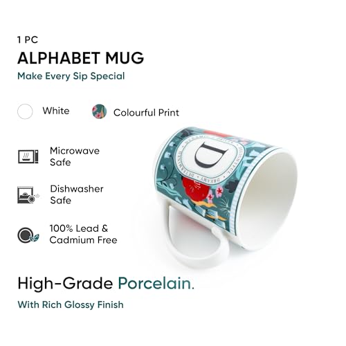 Image of Shay Alphabet Mug 300ml, Letter D Printed Coffee Mug for Girls, Boys, Friends | Ceramic Mug |Glossy Finish | Ceramic Coffee Cup | Porcelain | Microwave Safe (Alphabet Mug - D)