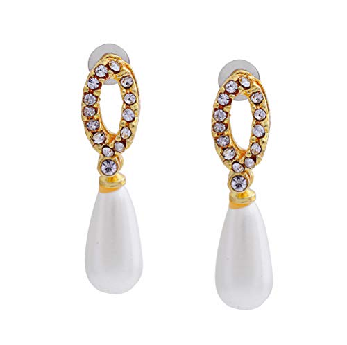 Image of Estele Women's Gehena - Gold Tone Petal Pearl Drop Earrings