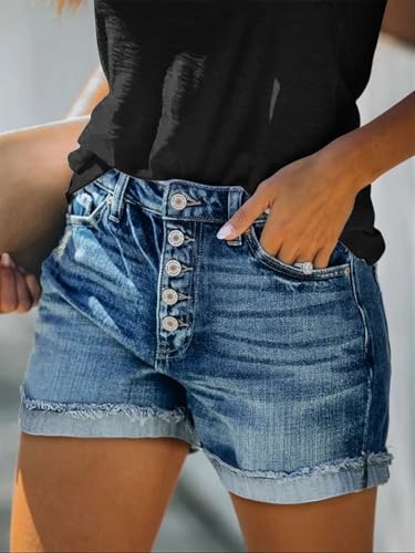 Image of onlypuff Womens Jean Short Cut Off Denim Shorts High Waist Ripped Distressed Stretchy