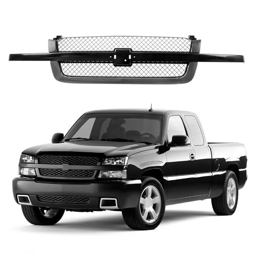 CarPartsDepot Front Grille Grill Black Center Bar With Gray Mesh Insert Compatible With Chevrolet 2003-2006 Silverado 1500 2500 3500 & 2007 Silverado Classic 19168630 GM1200557