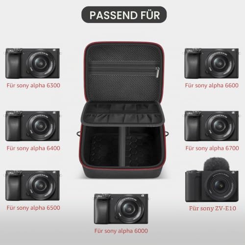 casmilee Kameratasche für Sony Alpha ZV-E10 Alpha a6400/ a6700/ a6100/ a6000/ a6600/ a6500 spiegellose Digitalkamera, harte Reisetasche mit Schultergurt für Objektiv & Zubehör (Schwarz, Medium)