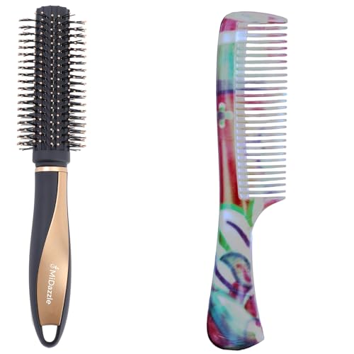 Image of Midazzle Premium Round Hair Brush and Daily Comb Set, 2 Pieces, Lightweight and Travel-Friendly (MIHB0008+MIDC2702)
