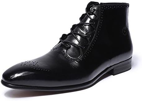 Mens Genuine Leather Boots Chelsea Classic Brogue Lace-Up Zip Ankle Formal Dress Boots for Men