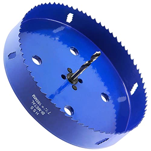 Image of 7-1 /4 Inch Hole Saw with Arbor, 1.2 Inch Cutting Depth | Heavy Duty, HSS Bi-Metal, For Wood Cornhole Boards Plastic Drywall & Thin Metal, Smoothly Cutting