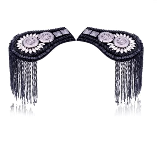 Image of 2 Pcs Vintage Tassel Link Chain Epaulet Shoulder Boards Badge Brooch For Men Women Uniform Epaulettes Accessories