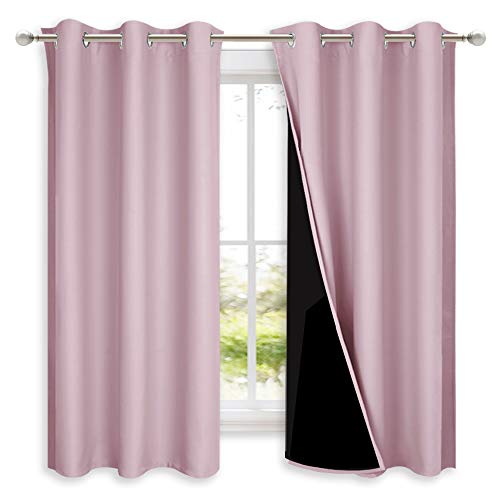 NICETOWN 100% Blackout Lined Curtains, Totally Darkness Drapes, Thermal Insulated Drapes for Daughters Nursery (Lavender Pink, 1 Pair, 42 inches Width x 63 inches Length Each Panel)