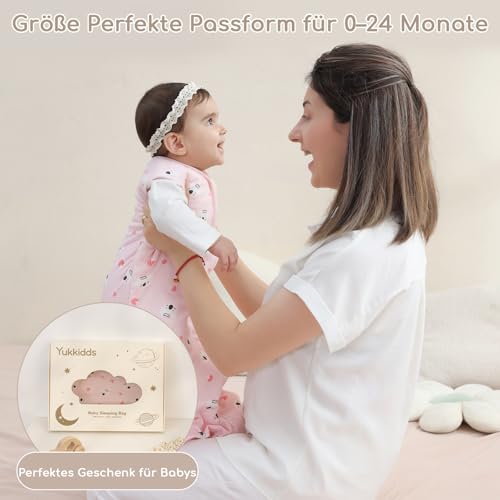 Yukkidds 2er Pack Schlafsack Baby 1.5 TOG, 100% Baumwolle Babyschlafsack Neugeborene im 6-12 Monate, Perfekte für Frühling Herbst Winter (Rosabeeren)