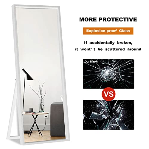 Image of NeuType 59 inchx20 inch Full Length Mirror with Standing Holder - Floor or Wall Mount Body Mirror for Bedroom Dressing - Hanging, Leaning Against Wall - White MDF Frame