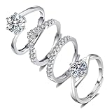 xwnyzw 4 Pcs Adjustable Rings for Women, Engagement Rings Cubic Zirconia Adjustable Silver Ring for Women, Open-Ended Thumb Ladies Ring, Elegant Silver Jewellery Suitable Daily Wear