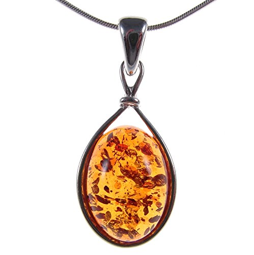 BALTIC AMBER AND STERLING SILVER 925 OVAL PENDANT NECKLACE - 10 12 14