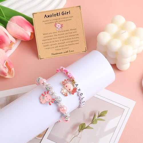 Cute Axolotl Bracelet Stuff Set Adjustable Clay Axolotl Jewelry Birthday Christmas Gifts for Gir Granddaughter Niece Daughter3