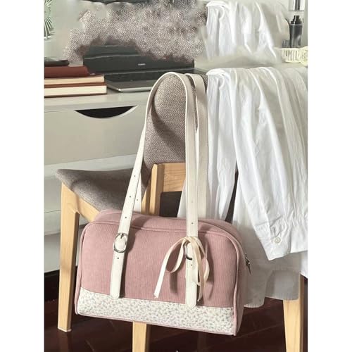 Corduroy Tote Bag Vintage Corduroy Bowknot Shoulder Bag With Floral Patchwork Cute Ribbon Top Handle Tote Satchel for Women2