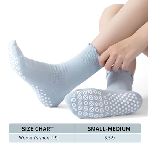 3 Pairs Pilates Socks for Women, Non-slip Grips Yoga Socks Ruffle Cuff for Ballet Barefoot Workout Socks3